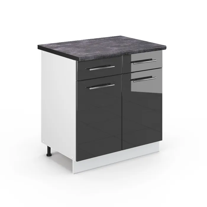 Vicco Meuble cuisine Anthracite Haute brillance/Blanc 80cm plan de travail Anthracite