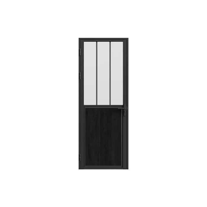Bloc porte réversible en aluminium et verre trempé dépoli style atelier - H204 x L73 cm - Noir - ERMELO