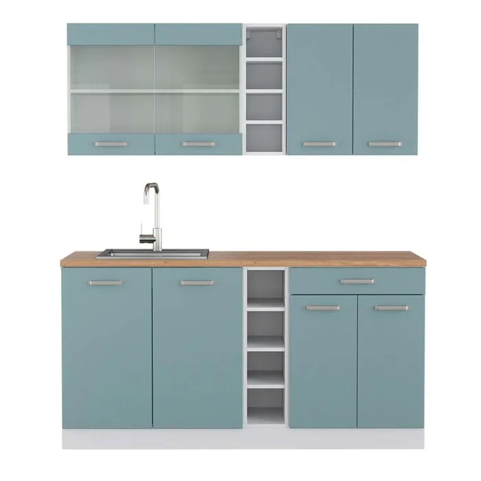 Vicco Cuisine Bleu-gris/blanc 160cm, PT Chêne