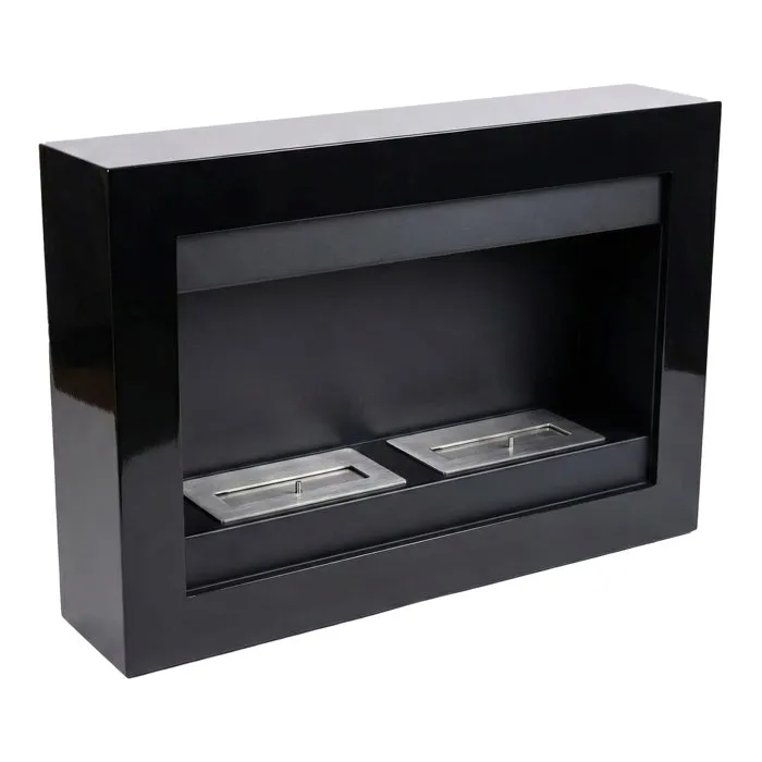 Vespasiano - Cheminée murale à éthanol 80x51x16 cm avec 2 brûleurs de 3 litres Noir