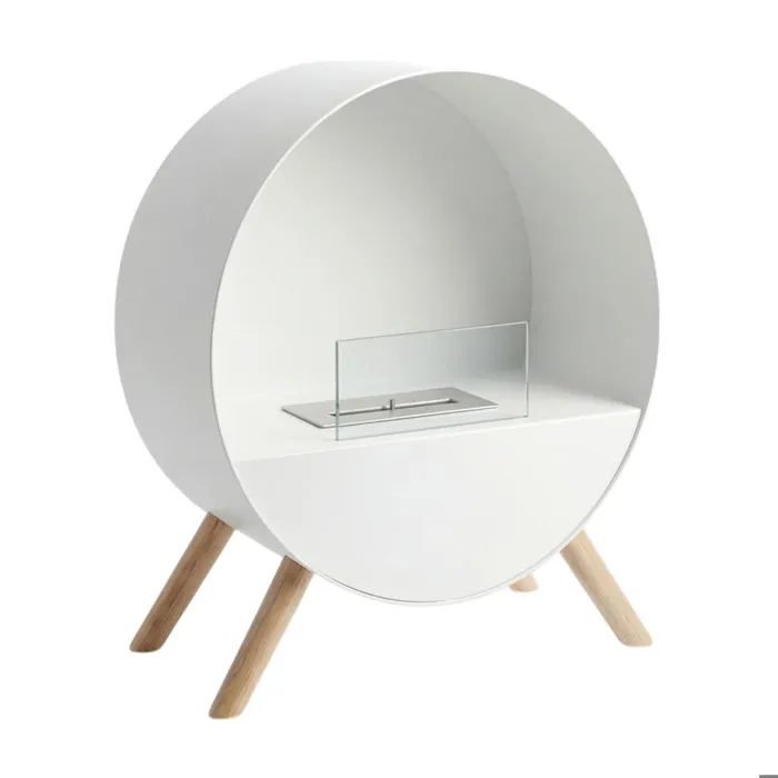 Venere - Cheminée au bioéthanol sur pied 60x72x30 cm avec brûleur 1 litre et pieds en bois de pin blanc
