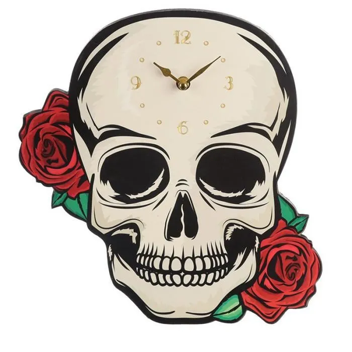 Horloge Gothique Crane Et Rose