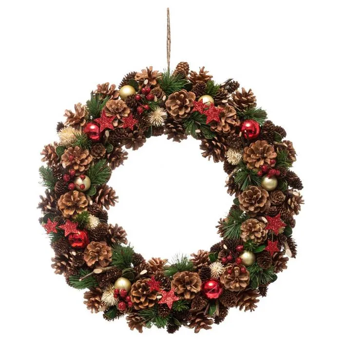 Couronne Houx Et Étoiles D.50cm - Feeric Lights & Christmas