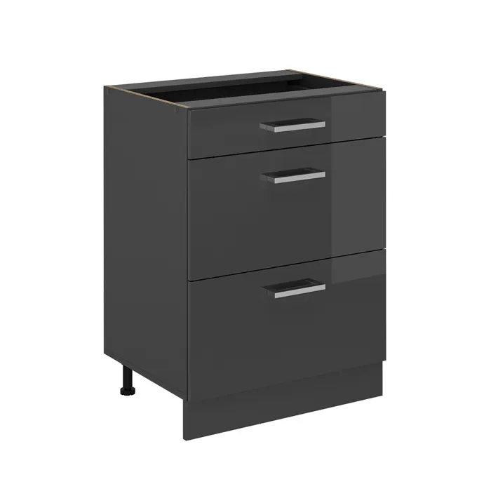 Vicco Meuble cuisine Anthracite Haute brillance 60cm avec tiroirs, sans PT