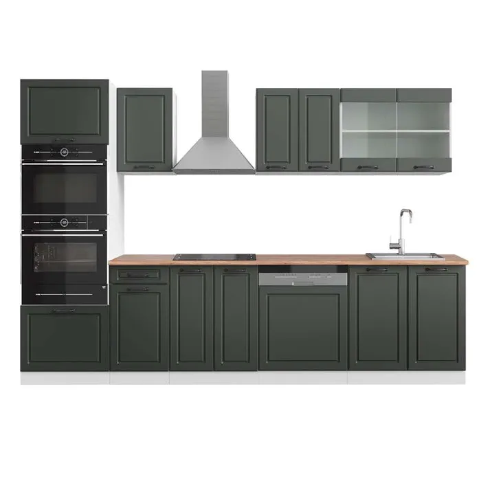 Vicco Cuisine Anthracite maison de campagne/blanc 300cm avec armoire haute, PT Chêne