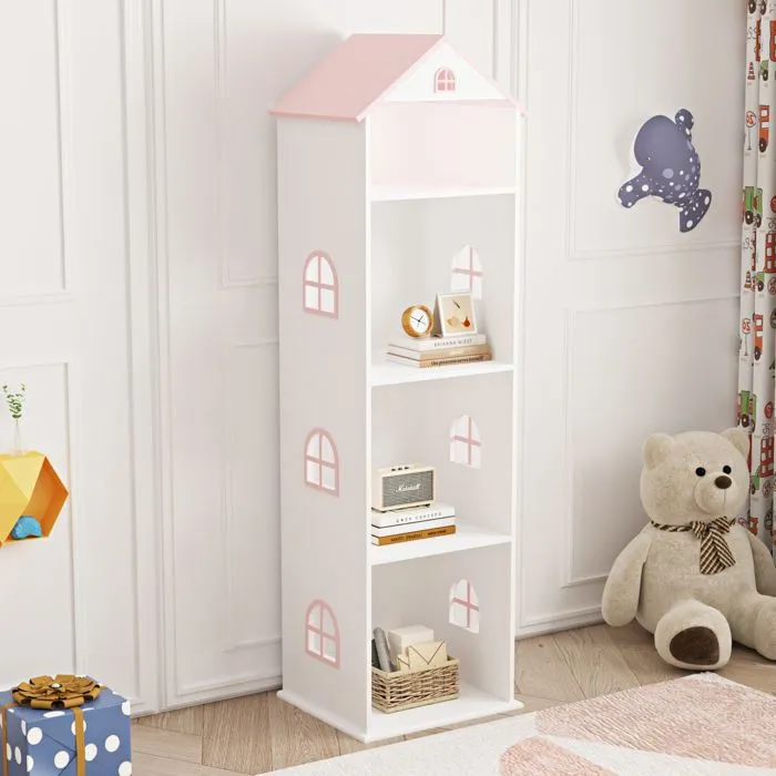 Étagère enfant Vipsali 140 x 40 x 35 cm blanc rose en.casa