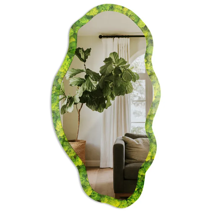 Miroir Mural Décoratif De Forme Irrégulière Vert Pour La Salle De Bain 52x97 Cm