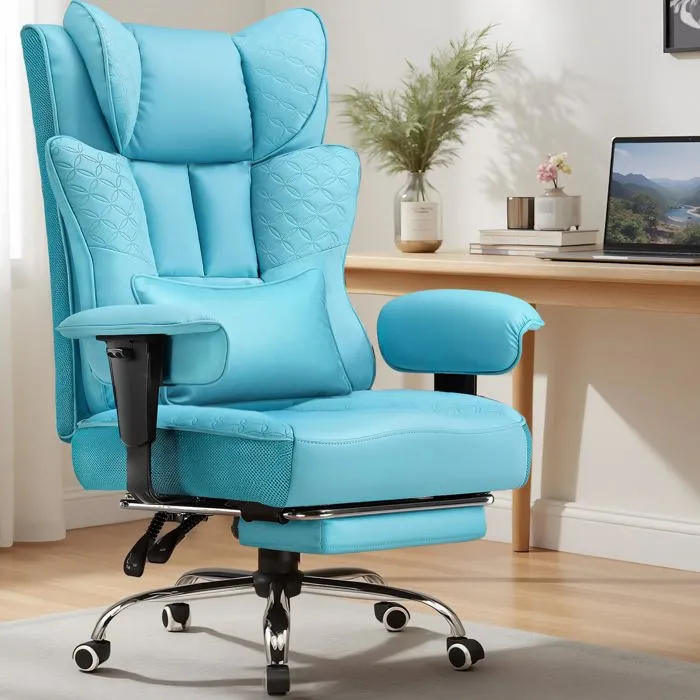 Fauteuil gaming ergonomique - GTPLAYER - avec repose-pieds bleu clair