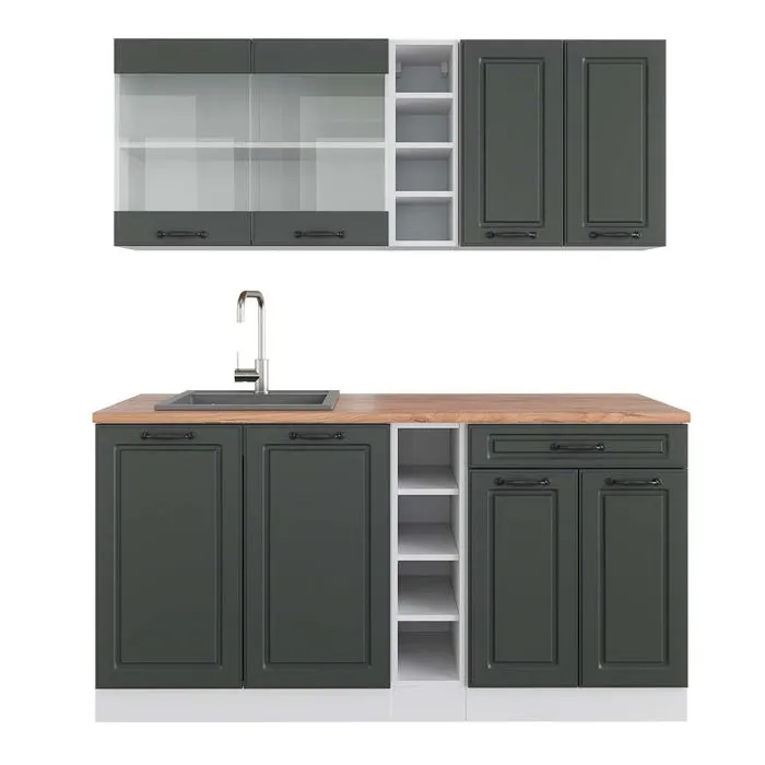 Vicco Cuisine Anthracite maison de campagne/blanc 160cm, PT Chêne