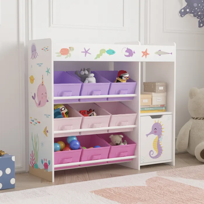 Étagère enfant Soendreland à motif océan 80 x 90 x 30 cm fuchsia violet rose en.casa