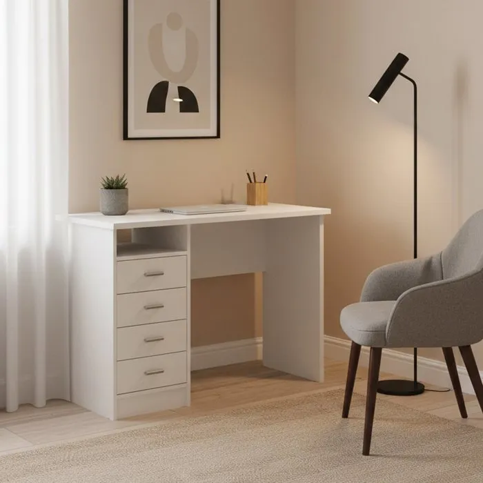 Scrivania Appollo, 3 tiroirs 110x45x76h cm Blanc