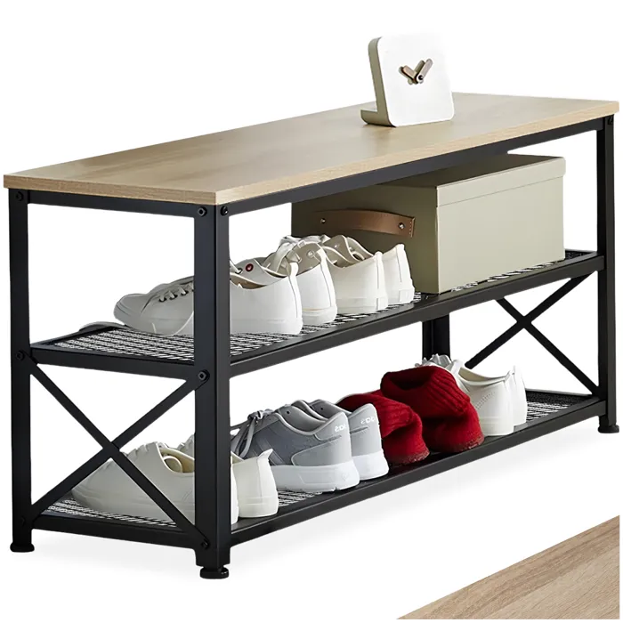 Étagère À Chaussures En Panneau De Fibres 101x30,5x45,5 Cm Bois Clair