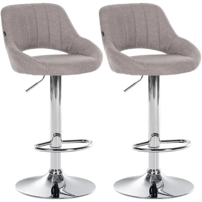Lot De 2 Tabourets De Bar Avec Repose-pieds Pivotant Et Réglable En Tissu Gris Tdb10809