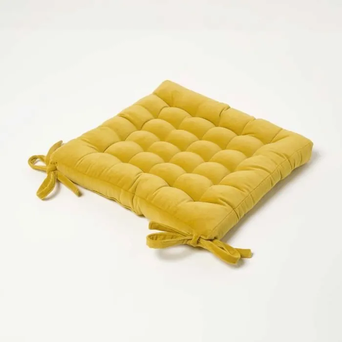 Galette De Chaise En Velours Jaune Moutarde 40x40x5cm - Homescapes