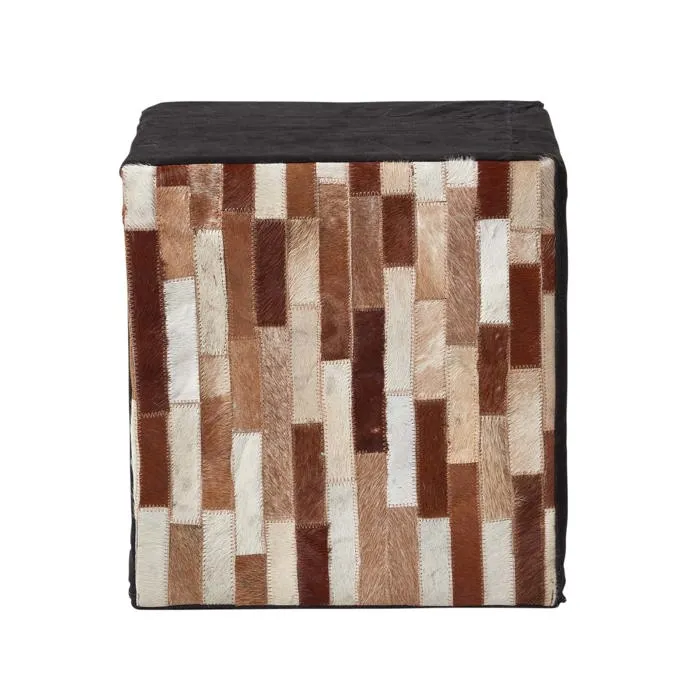 Pouf Carré En Cuir À Carreaux Marron Et Noir 36x36x38cm - Homescapes