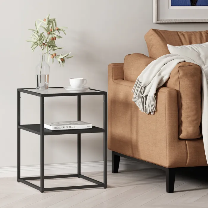 Table d'appoint Solund avec étagère 55 x 40 x 40 cm noir mat en.casa