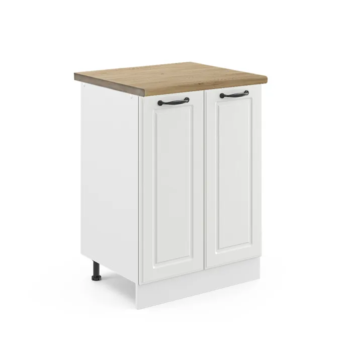 Vicco Meuble bas de cuisine Blanc campagne/Blanc 60cm plan de travail Chêne doré