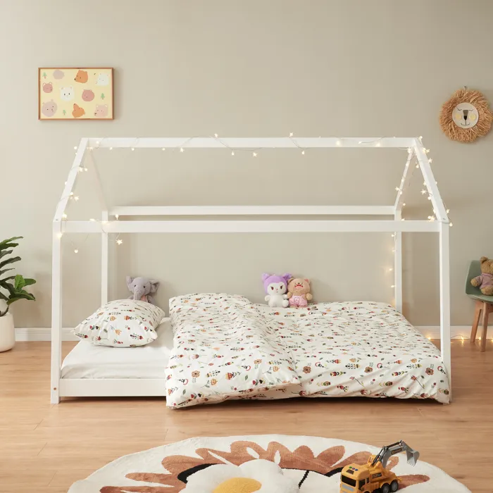 Lit cabane Cerro bois de pin 140 x 200 cm blanc en.casa