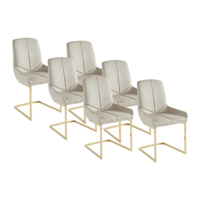 Lot de 6 chaises en velours et métal doré - Beige - BERLONA