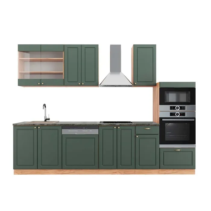 Vicco Cuisine Chêne vert et or/chêne doré 300cm avec armoire haute, PT Anthracite