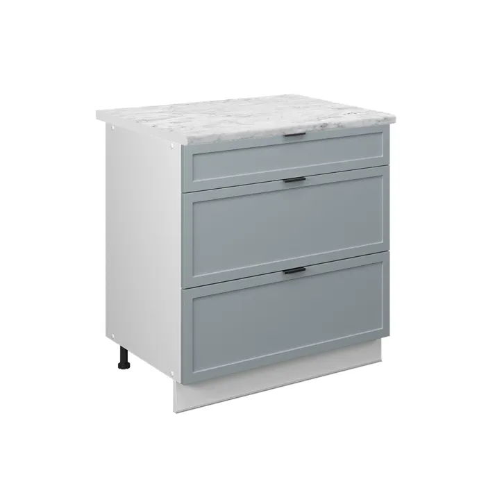 Vicco Meuble cuisine Bleu clair-gris 80cm avec 3 tiroirs, PT Marbre