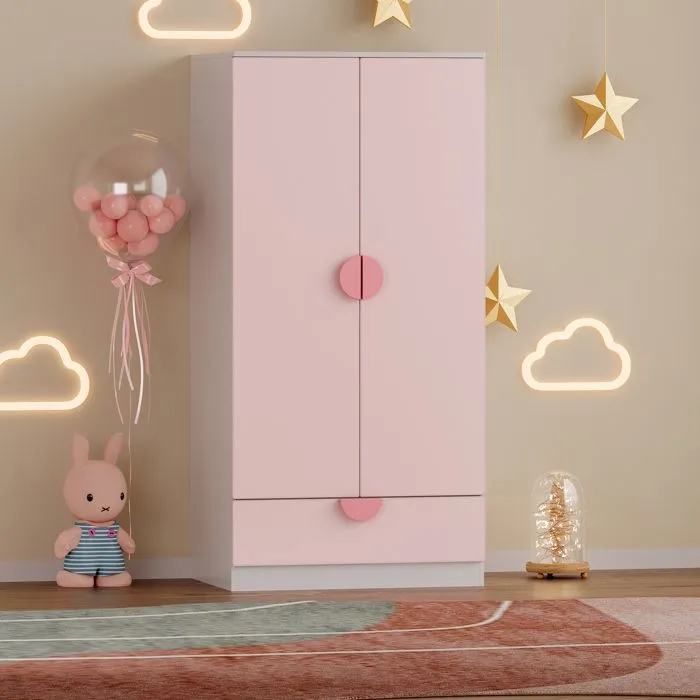 Armoire pour enfants Sandnes 123 x 60 x 40 cm blanc rose en.casa