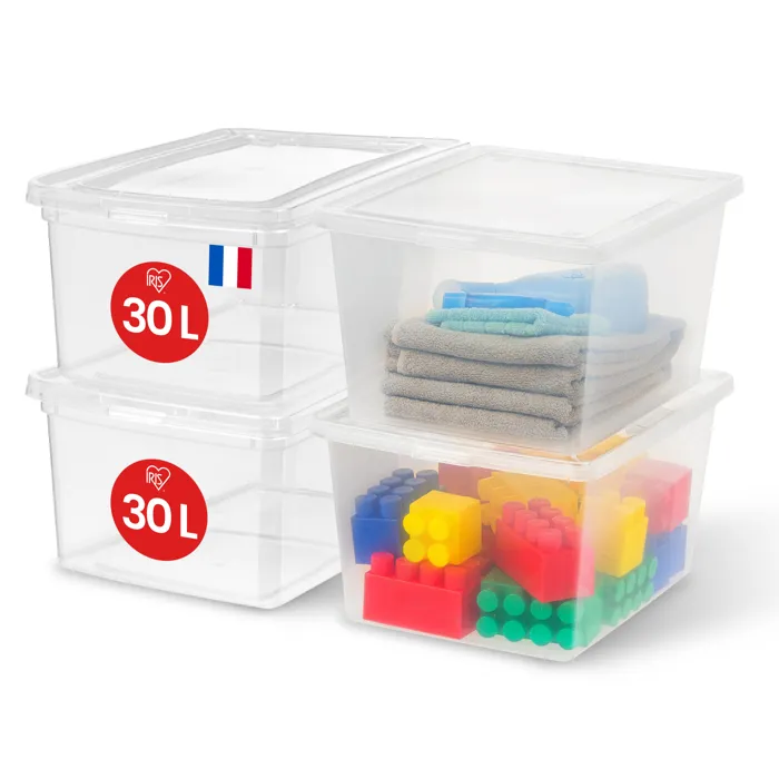 Iris Ohyama, Boites de Rangement Plastique Multi-Usages, 30L, Lot de 4, Transparent, CNL-30E