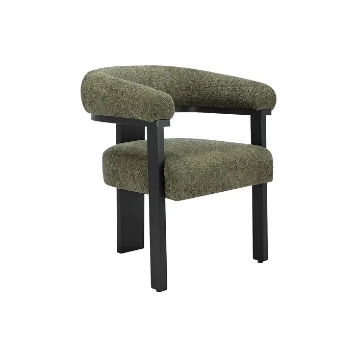 Chaise Avec Accoudoirs En Tissu Bouclette Et Bois D'hévéa - Kaki Et Noir - Livelia De Pascal Morabito