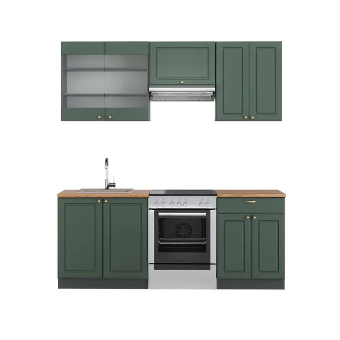 Vicco Cuisine Vert et or campagne/anthracite 200cm, PT Chêne