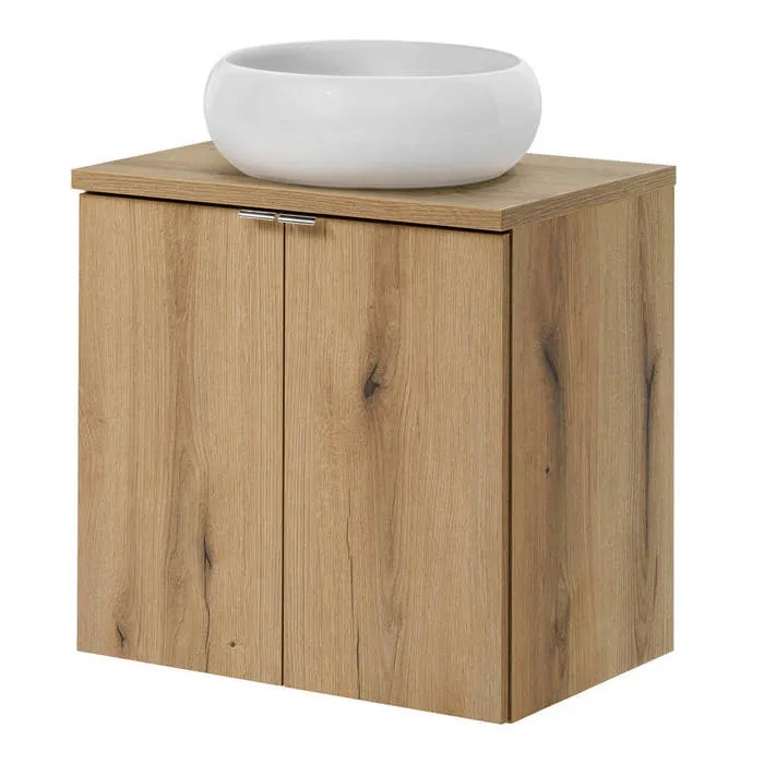 Meuble sous-lavabo avec vasque rond Newport 60 x 72 x 40 cm effet chêne en.casa