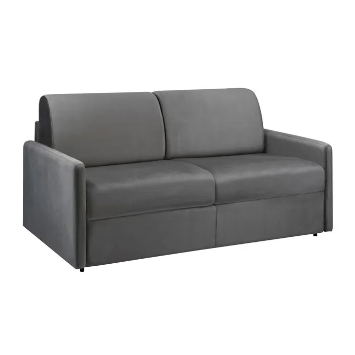 Canapé 3 places convertible express en velours gris anthracite anthracite - Couchage à lattes larges 140 cm - Matelas 18 cm CALIFE