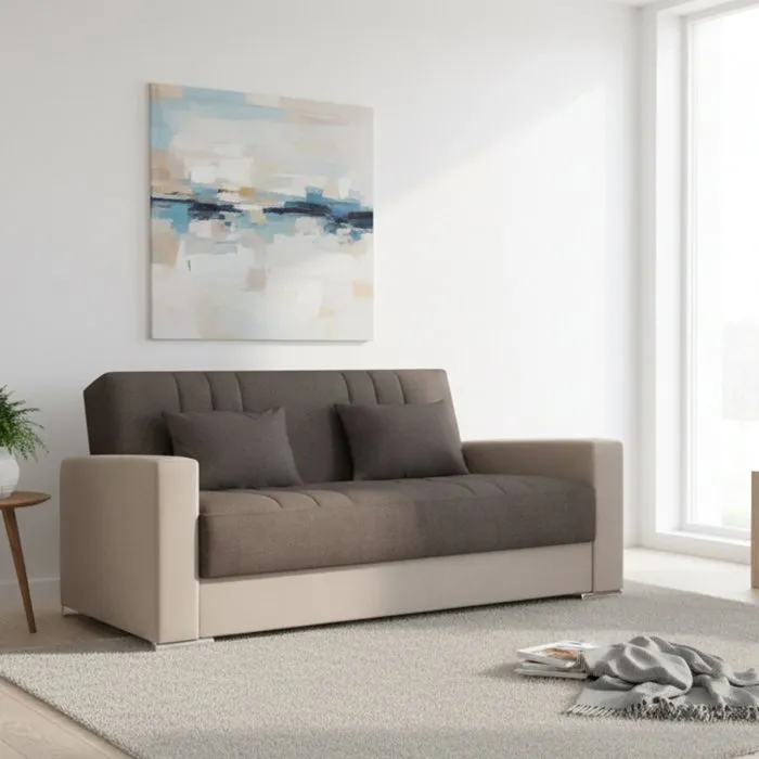 Canapé,effet Bois,beige, Gris,230x96h101 Cm