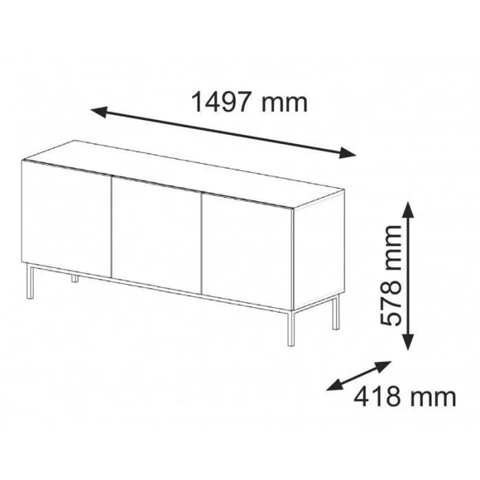 Meuble Tv Ravenna Avec 3 Portes En Bois Et Cadre Noir - Noir Et Beige - L 150 X P 42 X H 58 Cm