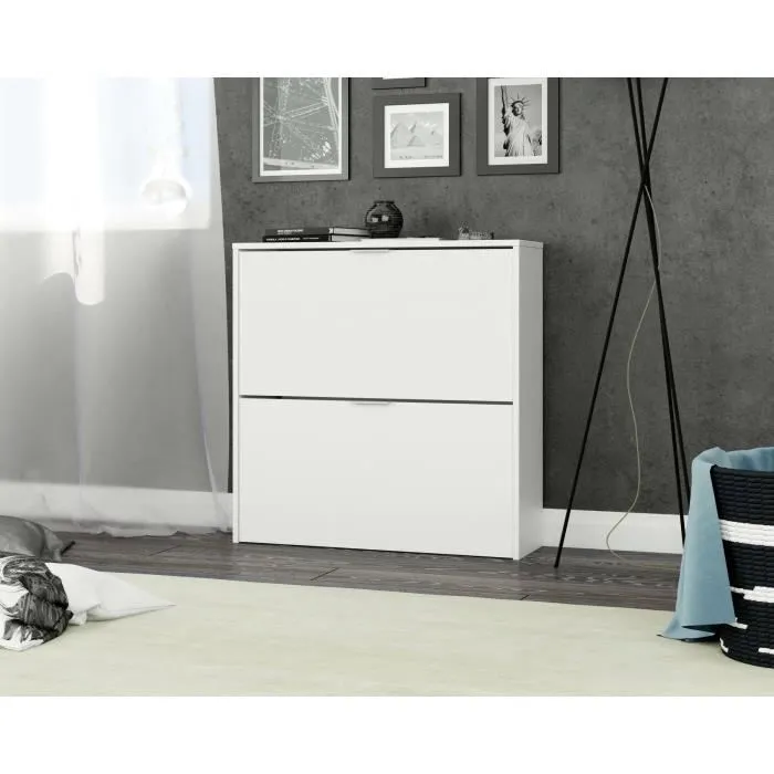 Meuble À Chaussures Effet Bois Blanc 75x22 Cm