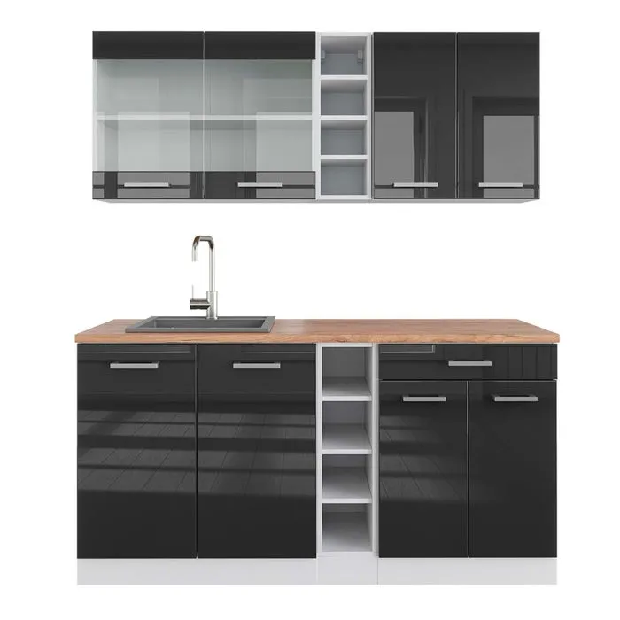 Vicco Cuisine Anthracite brillant/blanc 160cm, PT Chêne