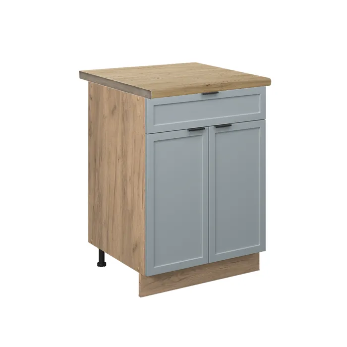 Vicco Meuble cuisine Bleu clair-gris 60cm avec tiroir, PT Chêne
