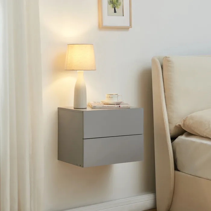 Table de chevet murale Ampfing avec 2 tiroirs 40 x 29 x 30 cm gris clair en.casa