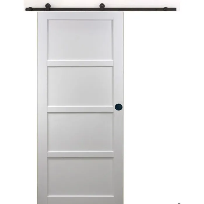 Porte Coulissante Tamera Blanc 4 Panneaux H204 X L73 Cm, Rail Roulettes, Coquilles Noir Gd Menuiseries