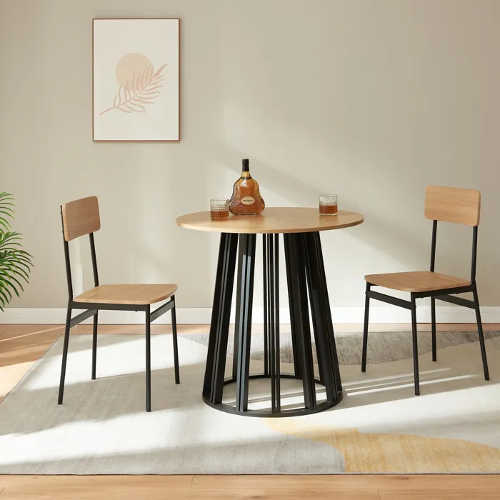 Table de salle à manger Lensuu 76 x 80 cm noir effet chêne en.casa