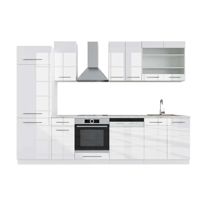 Vicco Cuisine blanc brillant/blanc 300cm, PT Marbre