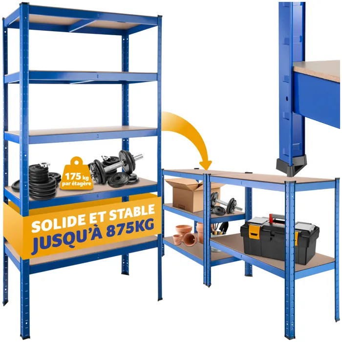 Étagère charge lourde avec 5 tablettes bleu