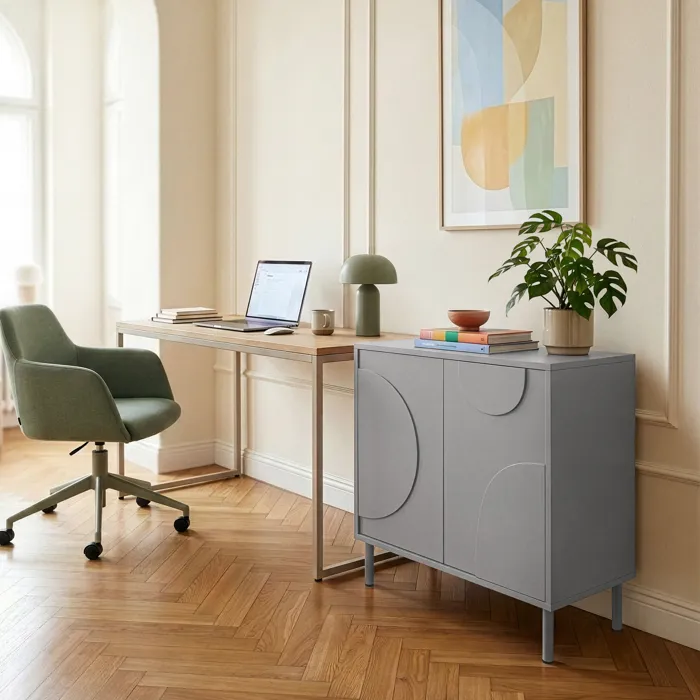 Buffet Holea avec 2 portes 75 x 70 x 34 cm gris en.casa