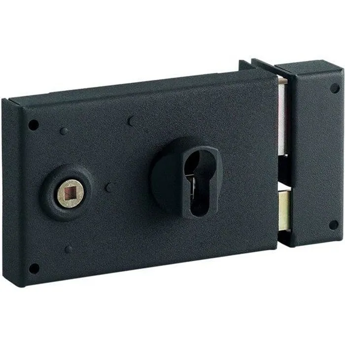 Serrure en applique Bricard monopoint Horizontale à fouillot Ouverture à cylindre ouvrant Droite 55 mm