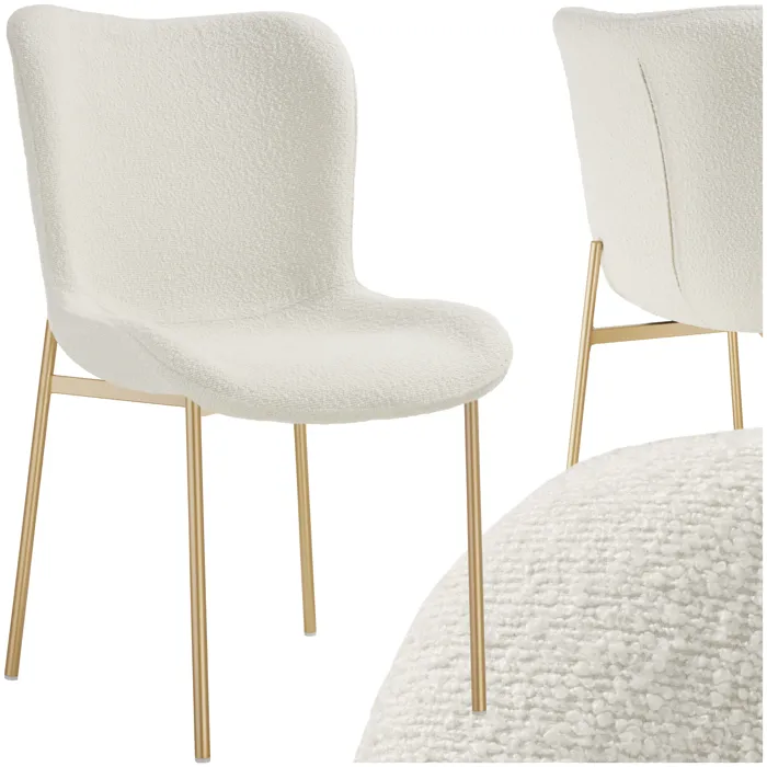 Chaise De Salle À Manger Rembourrée Ergonomique Tissu Bouclette Blanc
