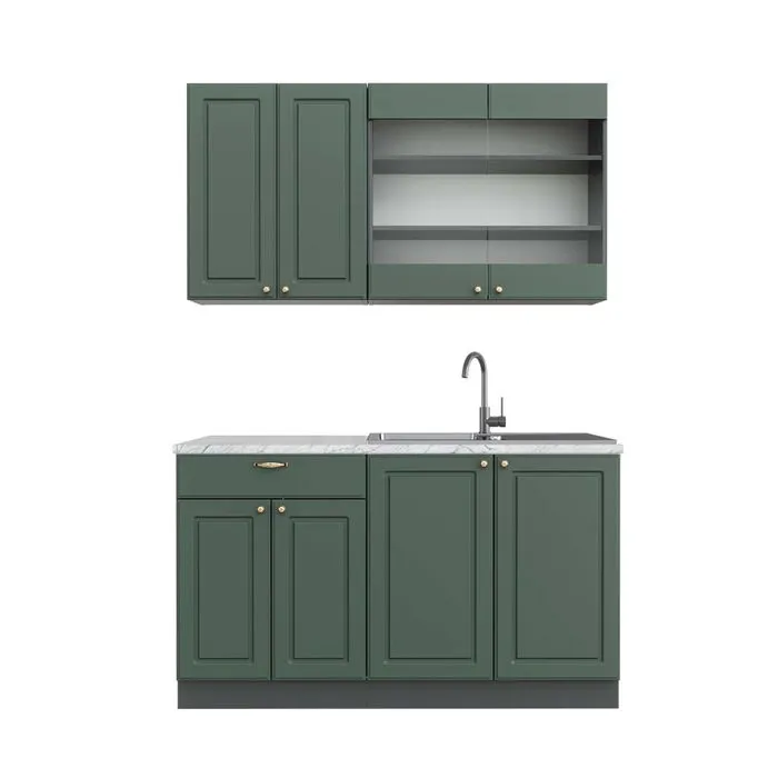 Vicco Cuisine Vert et or campagne/anthracite 140cm, PT Marbre