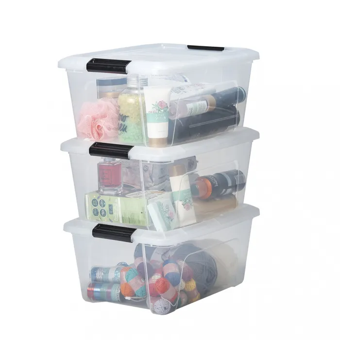 Iris Ohyama, Boites de Rangement Plastique avec Couvercle, 15L, Lot de 3, Transparent, DDNTB-15