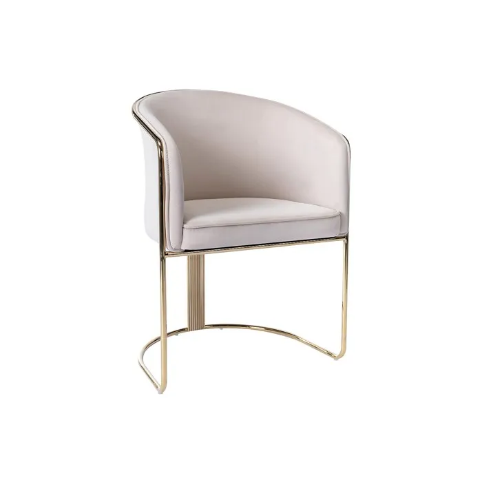 Chaise avec accoudoirs en velours et métal - Crème et doré - JOSETHE