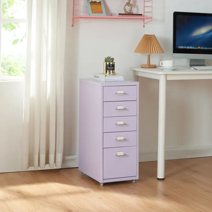 Caisson de bureau Kokar à roulettes avec 5 tiroirs 69 x 28 x 41 cm violet en.casa