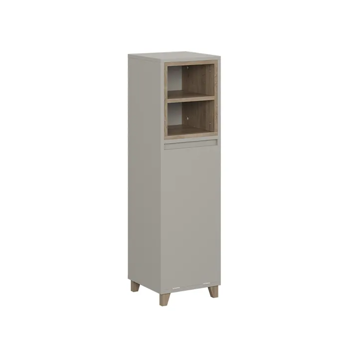 Vicco Meuble salle de bain Grège/Chêne 30x105.2cm avec panier à linge rabattable