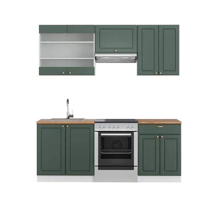 Vicco Cuisine Vert-Or Landhaus/Blanc 200cm, PT Chêne